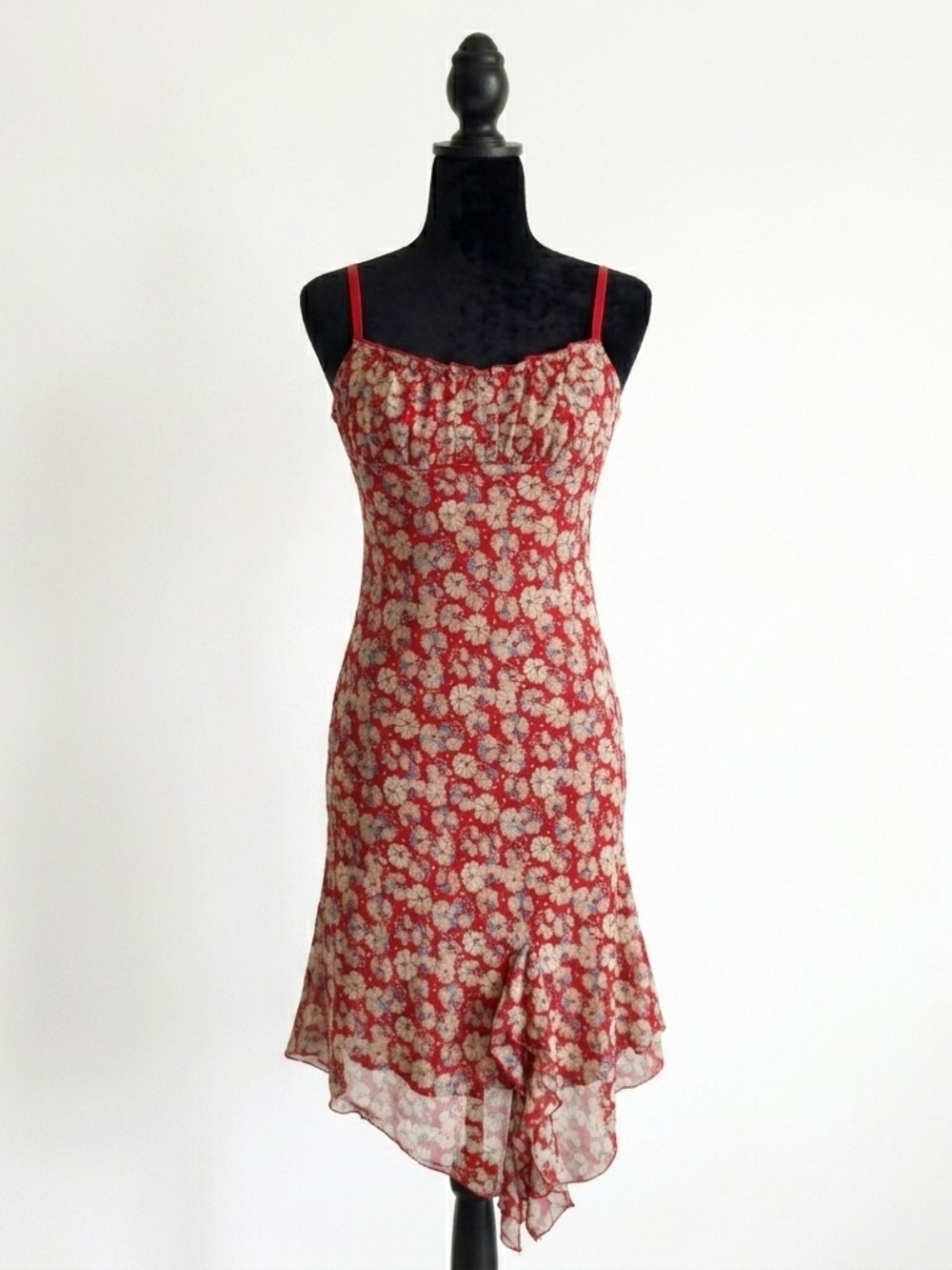 Twik La Maison Simons Red Floral Y2K Asymmetric Ruffle Dress, Small